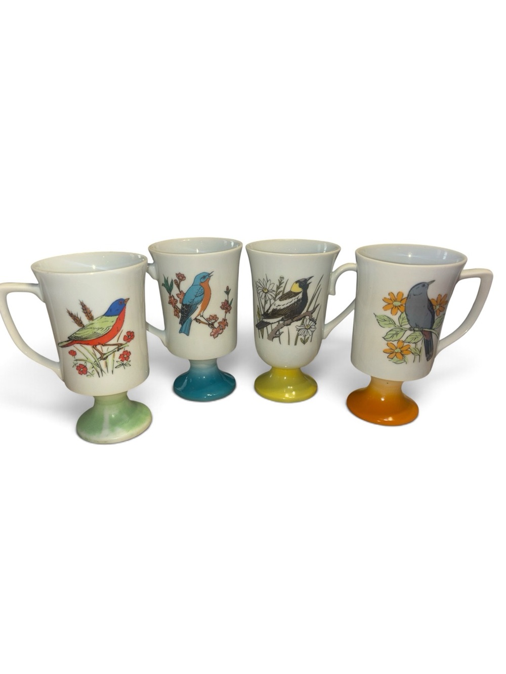 Vintage MCM 1960s Set of 4 Fred Roberts Footed Bird Mugs, Coffee Tea Cups